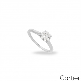 Cartier Platinum Round Brilliant Cut Diamond Solitaire 1895 Ring 0.90ct H/VVS2